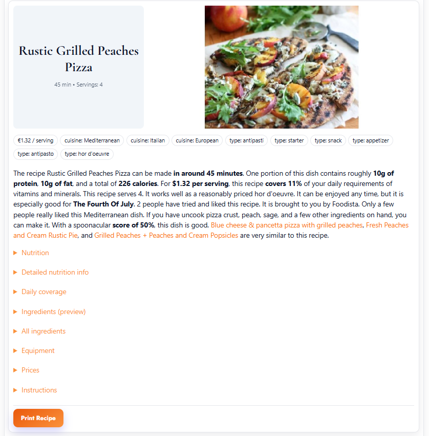 Recipe card sections (placeholder)